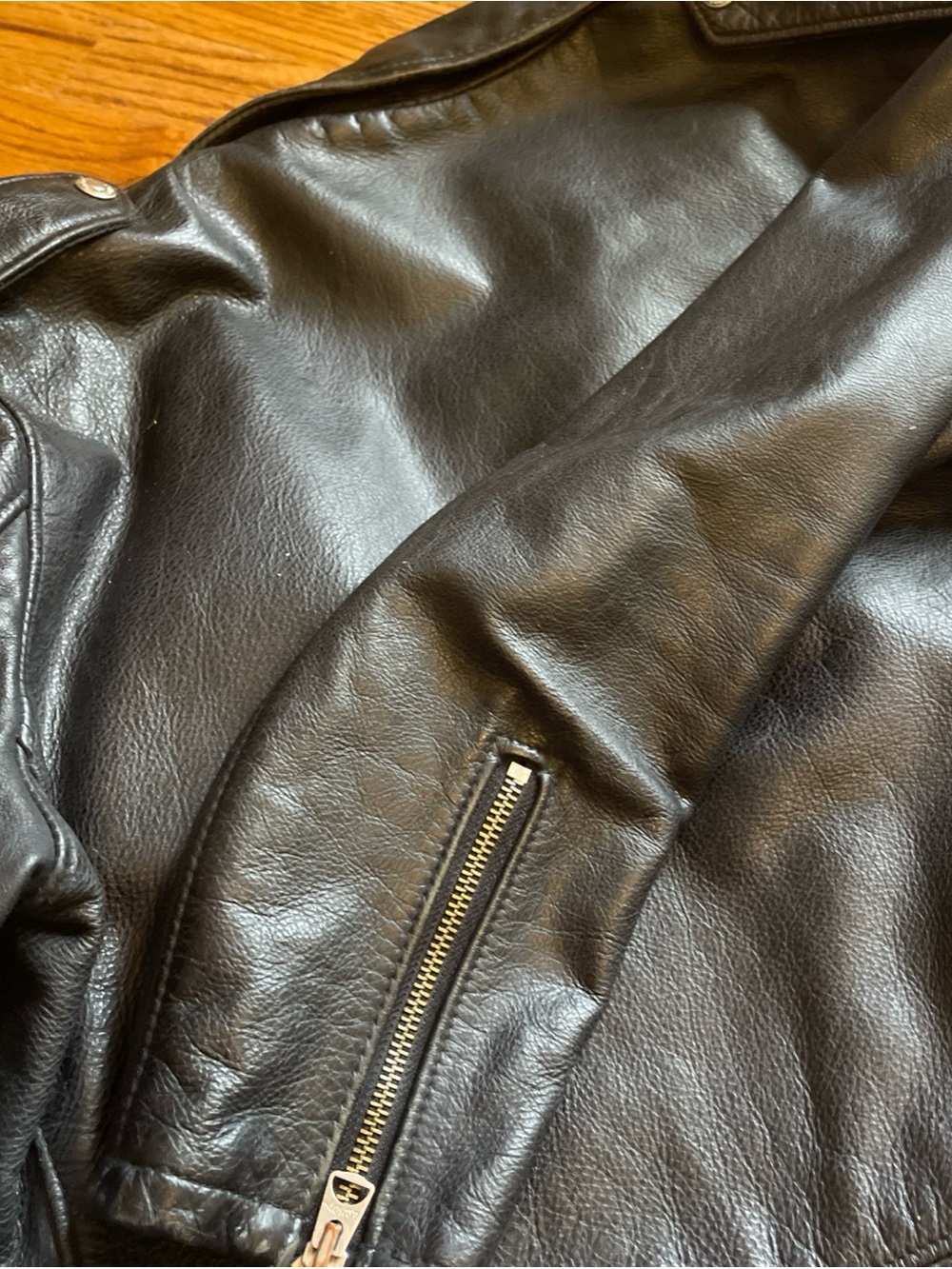 Schott Black Leather Bomber-Style Motorcycle Jacket - Picture 7 of 8